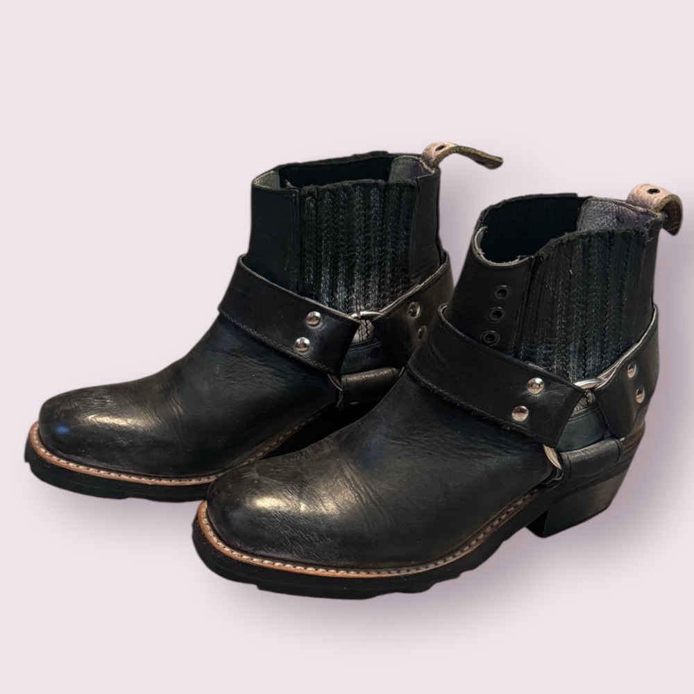 Freebird | Whiskey Black Leather Harness Ankle Boots Moto Size 6